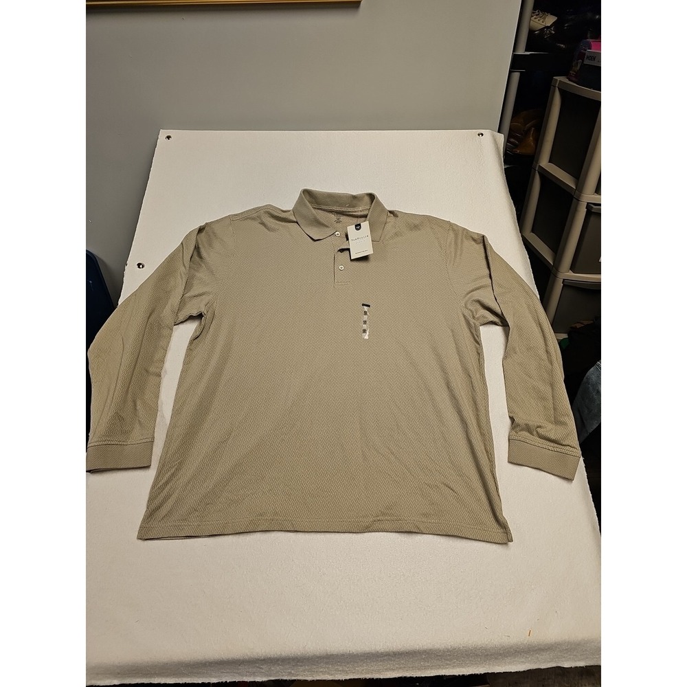 Van Heusen Men's Tan Studio Micro Touch Cotton Blen L/S Polo Shirt, Size XXL NEW